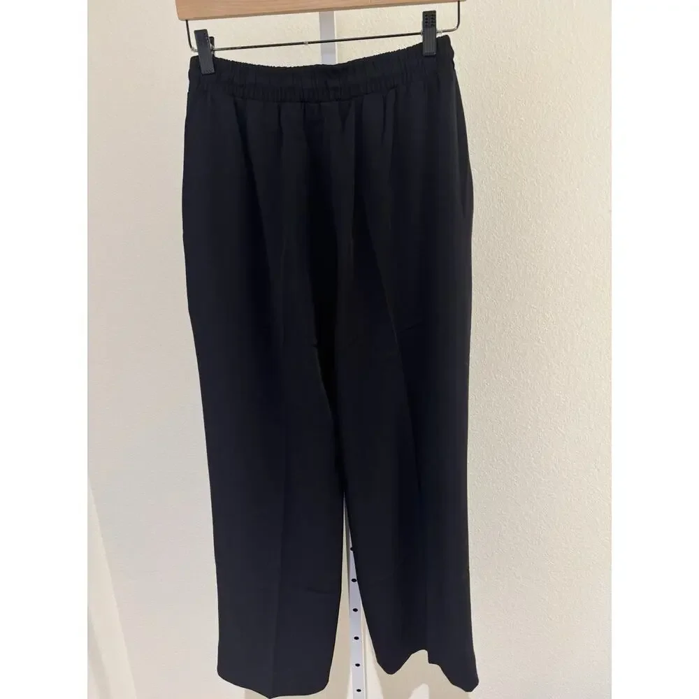 Spanx CarryOn Wide Leg Pants Womens S Petite Black Travel Drawstring 21545Q